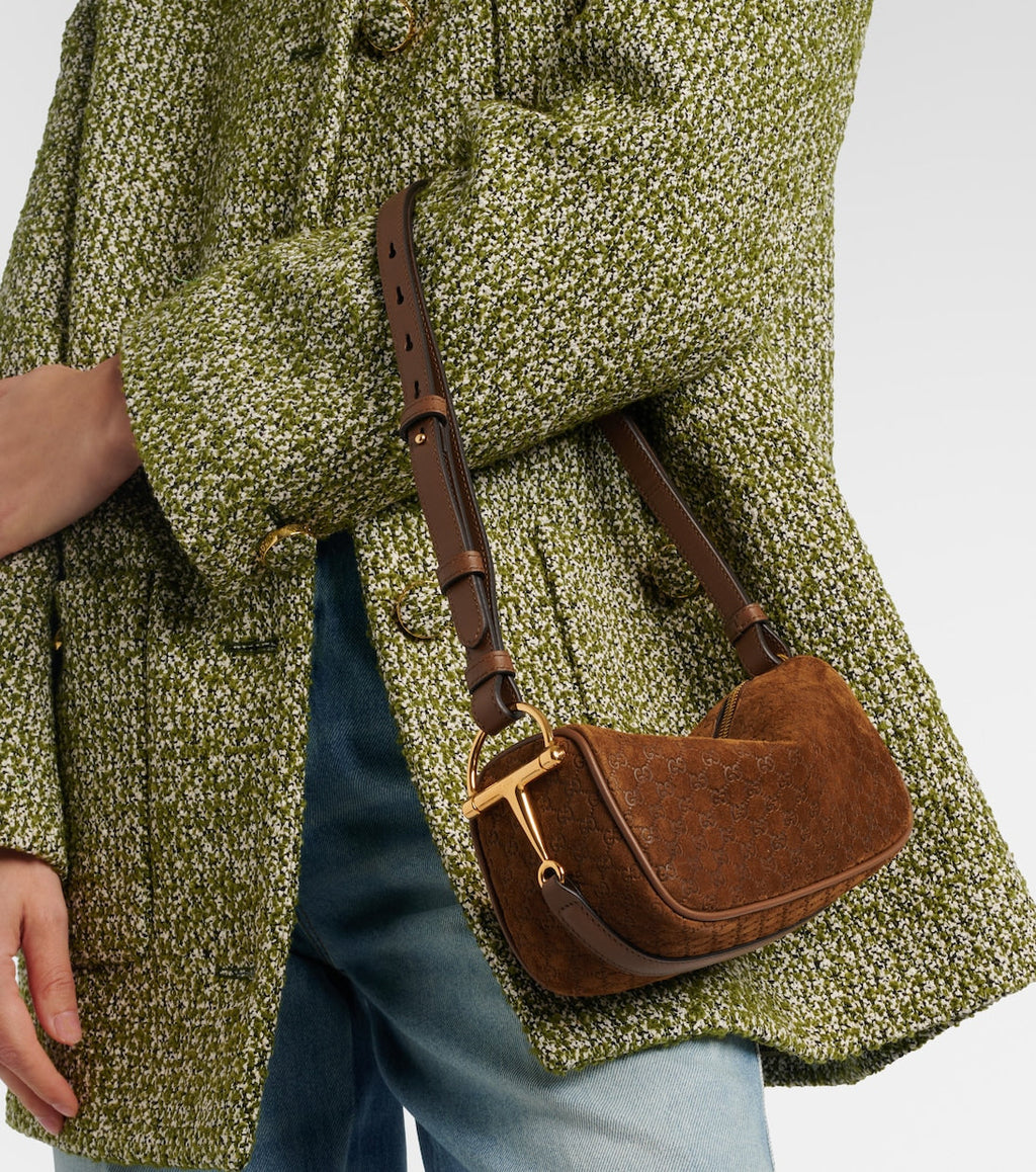 Gucci Half Horsebit Suede Shoulder Bag