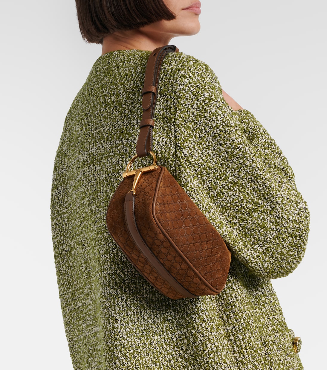 Gucci Half Horsebit Suede Shoulder Bag